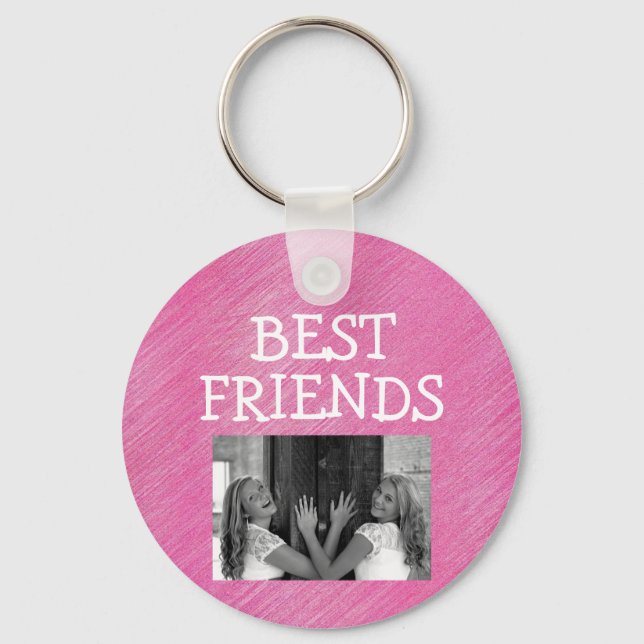 Cute Pink Best Friends Besties BFF Add Photo Keychain (Front)