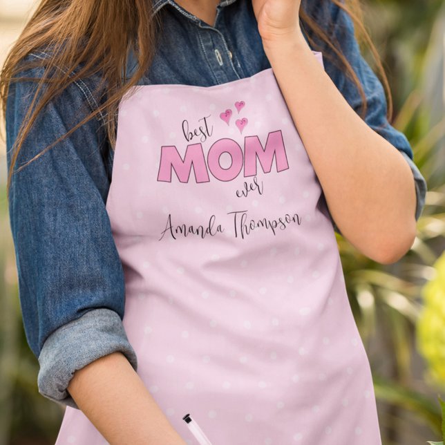 Cute Pink Best Mom Whimsical Typography Heart  Apron (Creator Uploaded)