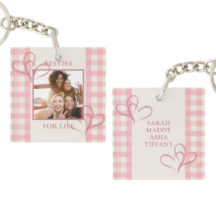 Cute Pink Besties For Life Photo Galentines Day Keychain