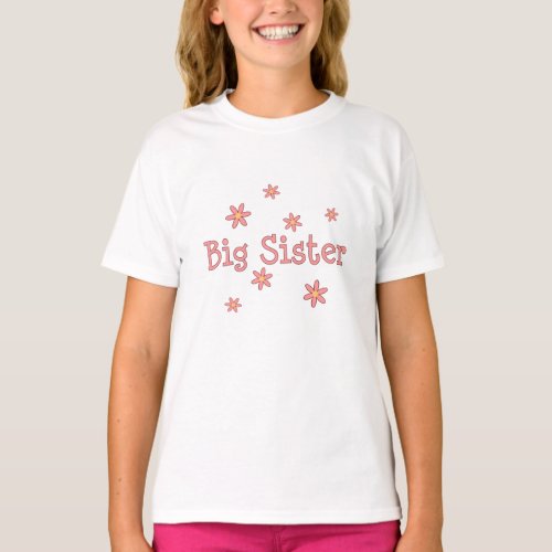 Cute Pink Big Sister Floral T_Shirt