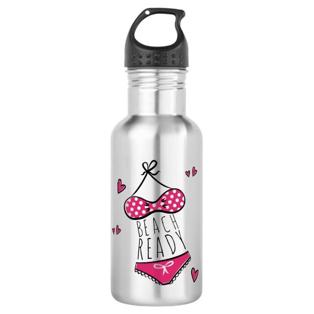 Cute Pink Bikini Beach Ready Stainless Steel Water Bottle (Front)