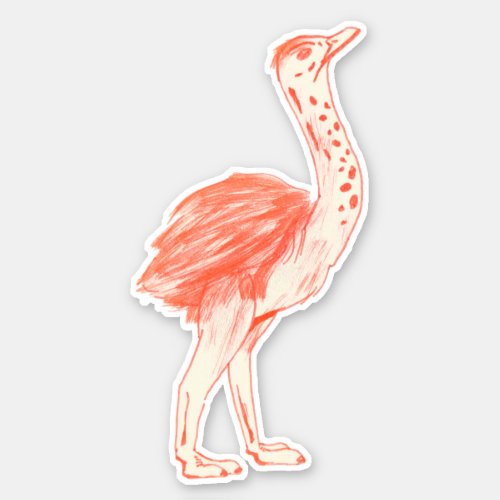 Cute Pink Bird Artistic Baby Ostrich Sticker