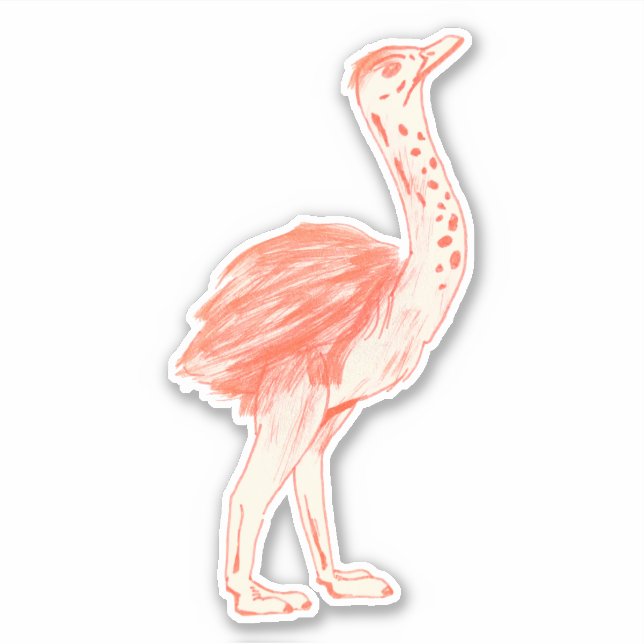 Cute Pink Bird Artistic Baby Ostrich Sticker (Front)