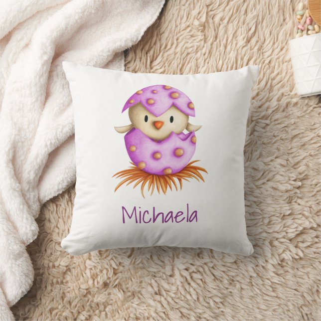 Cute Pink Bird Girl Nursery Throw Pillow (Blanket)