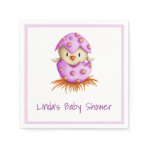 Cute Pink Bird Hatching Girl Baby Shower Napkins