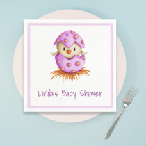 Cute Pink Bird Hatching Girl Baby Shower Napkins