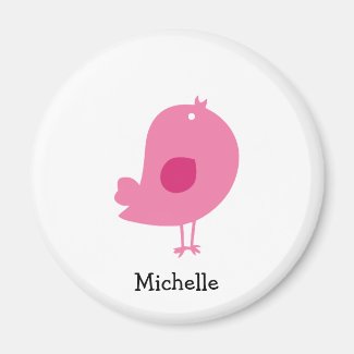 Cute Pink Bird Illustration Personalized Name