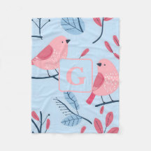 Cute pink bird on light blue personalized children