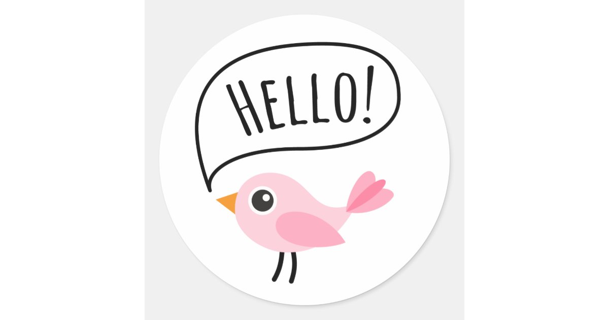 cute pink bird saying hello cartoon classic round sticker baby 1st christmas gifts