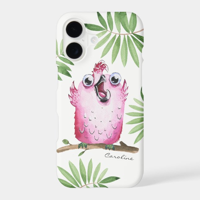 Cute Pink Bird with Your Name Iphone Case (Back)