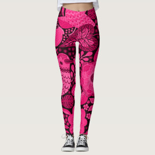 Cute Pink Birds And Flowers Pattern Leggings