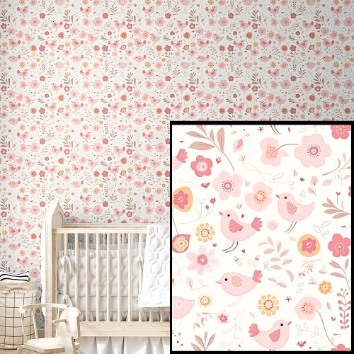 Cute Pink Birds  Flowers Wallpaper