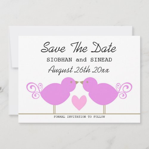Cute Pink Birds Lesbian Wedding Save The Date