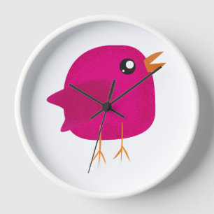 Cute Pink Birdy Illustration Clock