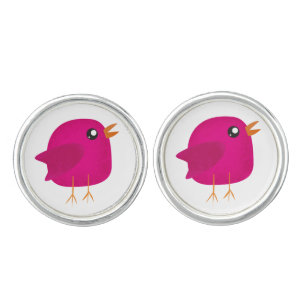 Cute Pink Birdy Illustration Cufflinks