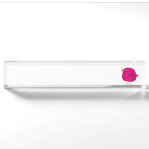 Cute Pink Birdy Illustration Desk Name Plate