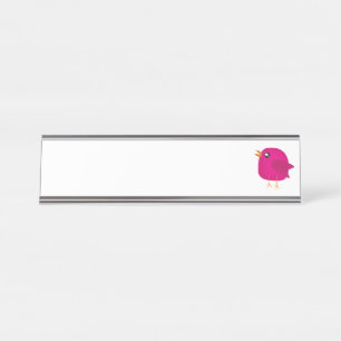 Cute Pink Birdy Illustration Desk Name Plate