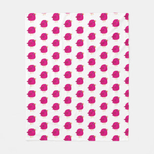 Cute Pink Birdy Illustration Fleece Blanket