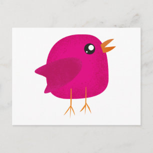 Cute Pink Birdy Illustration Holiday Postcard