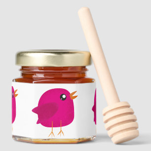 Cute Pink Birdy Illustration Honey Jar Favors