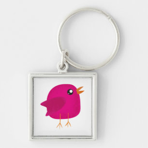 Cute Pink Birdy Illustration Keychain