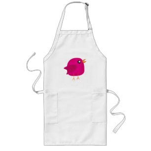 Cute Pink Birdy Illustration Long Apron