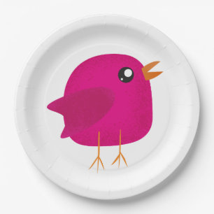 Cute Pink Birdy Illustration Paper Plates