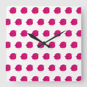 Cute Pink Birdy Illustration Square Wall Clock