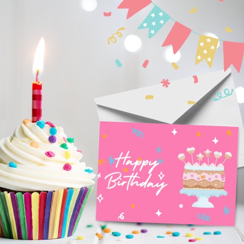 Cute Pink Birthday Cake Card