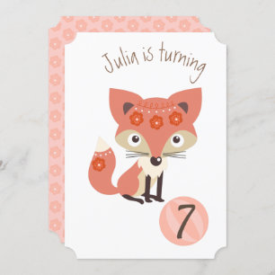 Cute Pink Birthday Fox Invitation
