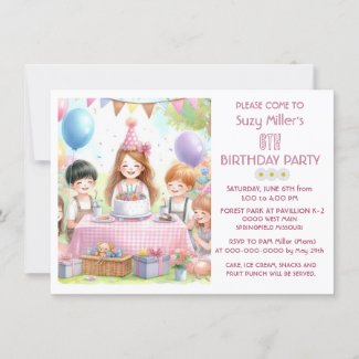 Cute Pink Birthday Girl Party  Invitation