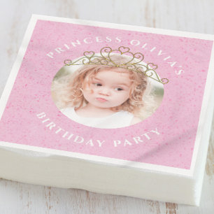 Cute Pink Birthday Girl Photo Princess Napkins