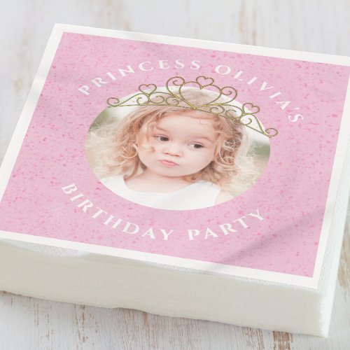 Cute Pink Birthday Girl Photo Princess Napkins