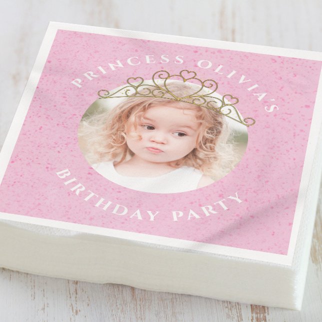 Cute Pink Birthday Girl Photo Princess Napkins (Creator Uploaded)