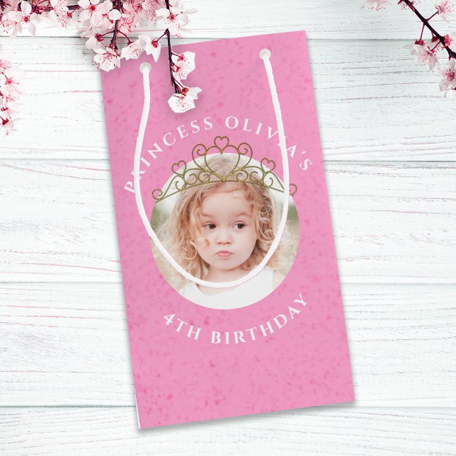 Cute Pink Birthday Girl Princess Tiara Simple  Small Gift Bag (Creator Uploaded)