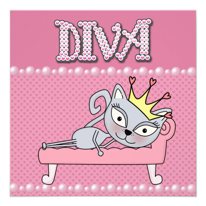 Cute Pink Birthday Party Diva Kitty Cat Invitations