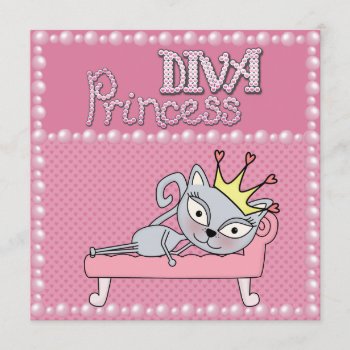 Cute Pink Birthday Party Diva Princess Kitty Cat Invitation by AJ_Graphics at Zazzle