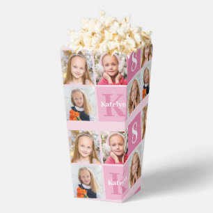 Cute Pink Birthday Party Girls Photo Popcorn Favor Boxes