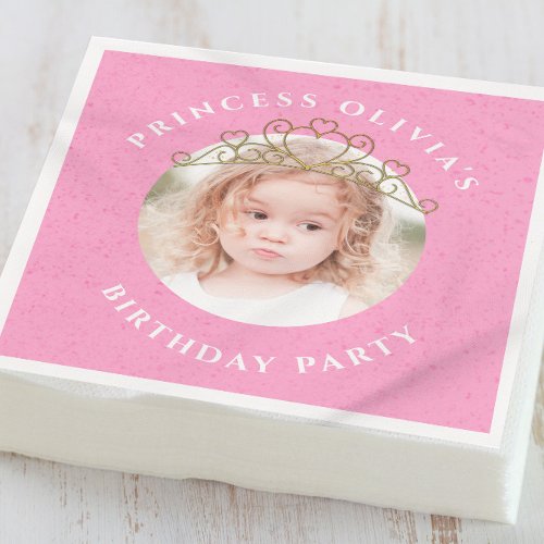 Cute Pink Birthday Photo Princess Custom Napkins