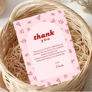 Cute Pink Birthday Thank You Card   Fun Party Icon