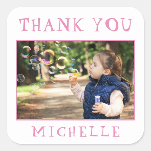 Cute Pink Birthday Thank you Photo Square Sticker