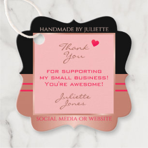 Cute Pink Black and Rose Gold Packaging Thank You Favor Tags