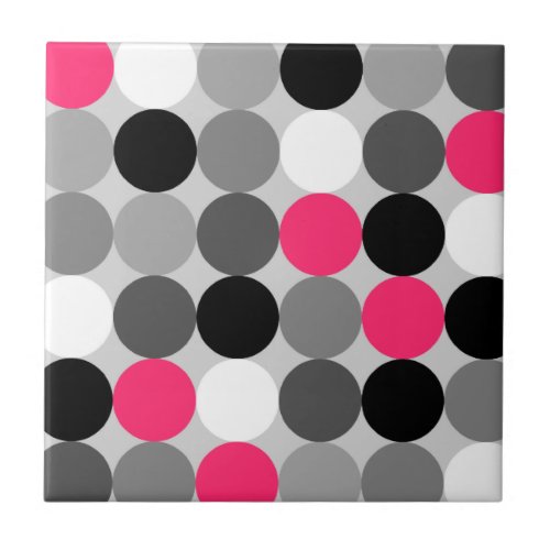 Cute pink black and white dots vector pattern tile