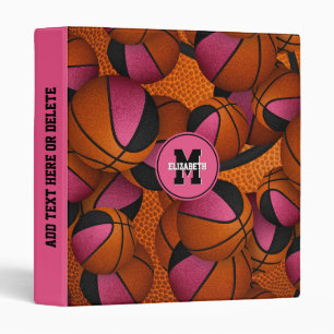 cute pink black basketballs girly back to school 3 ring binder