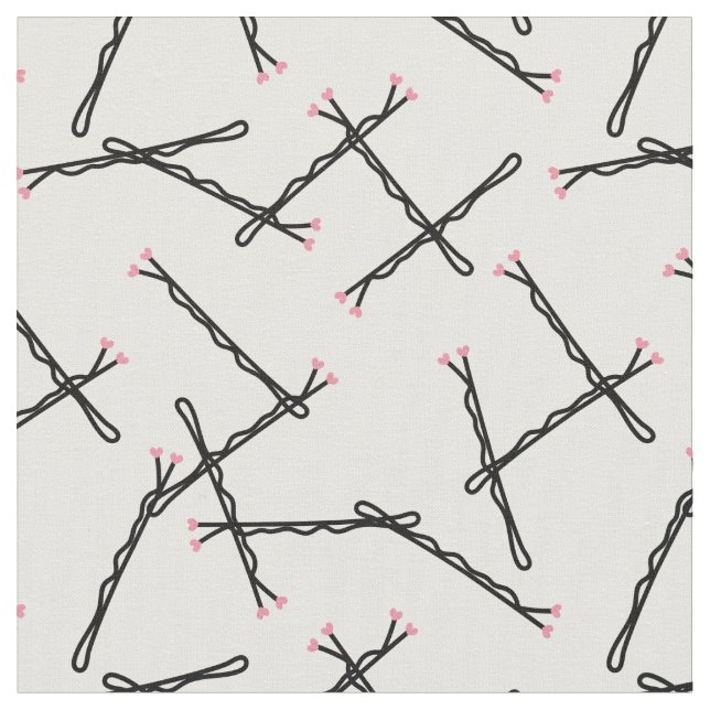 Cute Pink Black Bobby Pins Hair Stylist Pattern Fabric (Close Up)
