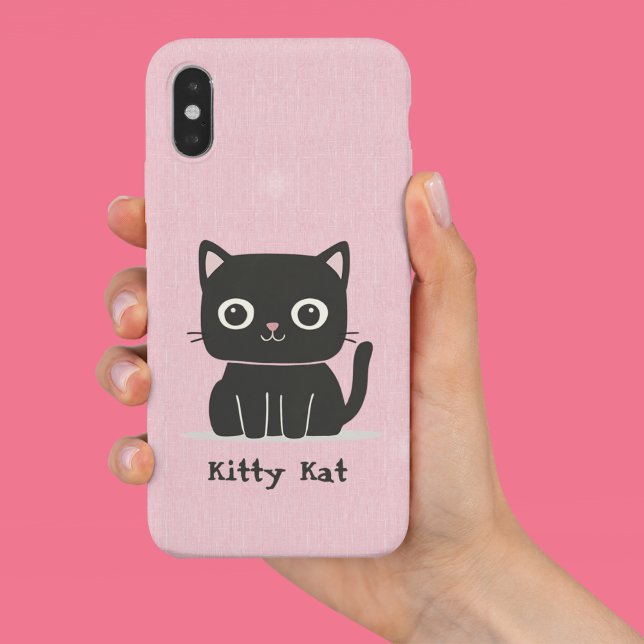 Cute Pink & Black Cat   Iphone Case (Creator Uploaded)