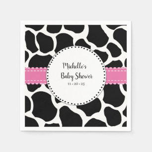 Cute Pink Black Cow Print Name Paper Napkins