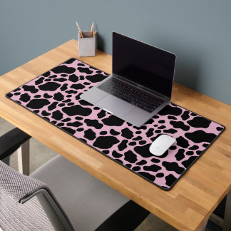 cute pink black cow spots tiled pattern desk mat