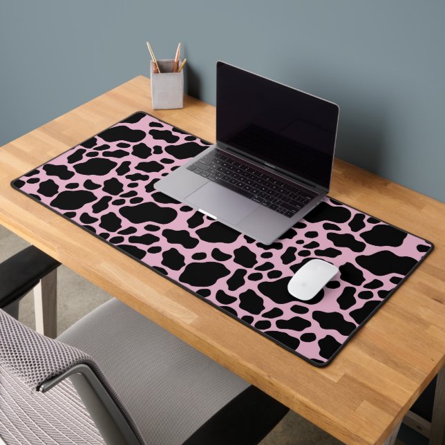 cute pink black cow spots tiled pattern desk mat (Office 2)