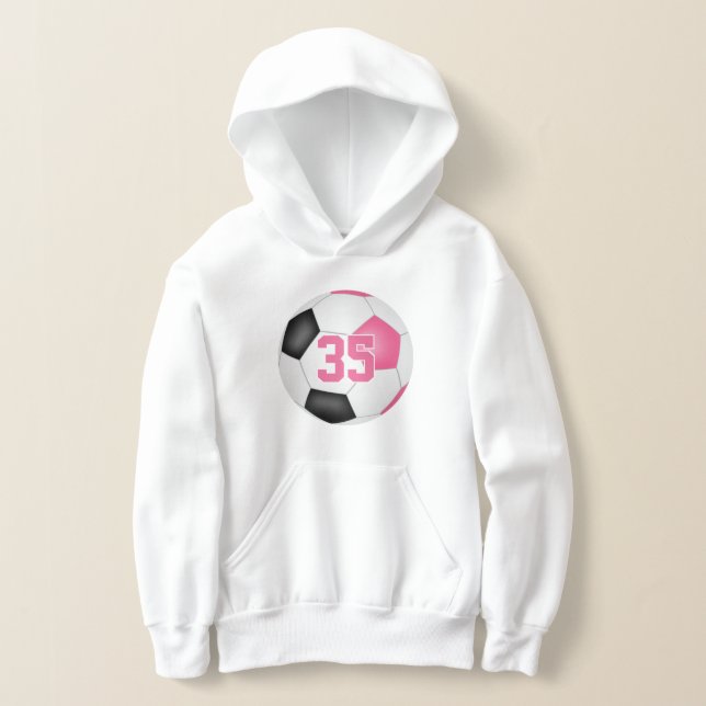 cute pink black girl's jersey number soccer hoodie (Laydown)